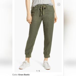 Nordstrom Carlson Linen Jogger - Large - Green Beetle